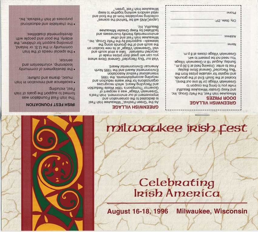 Milwaukee Irish Fest Grounds Brochure, 1996