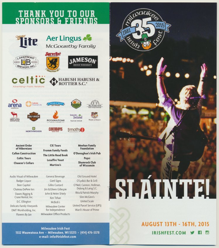 Milwaukee Irish Fest Grounds Brochure, 2015